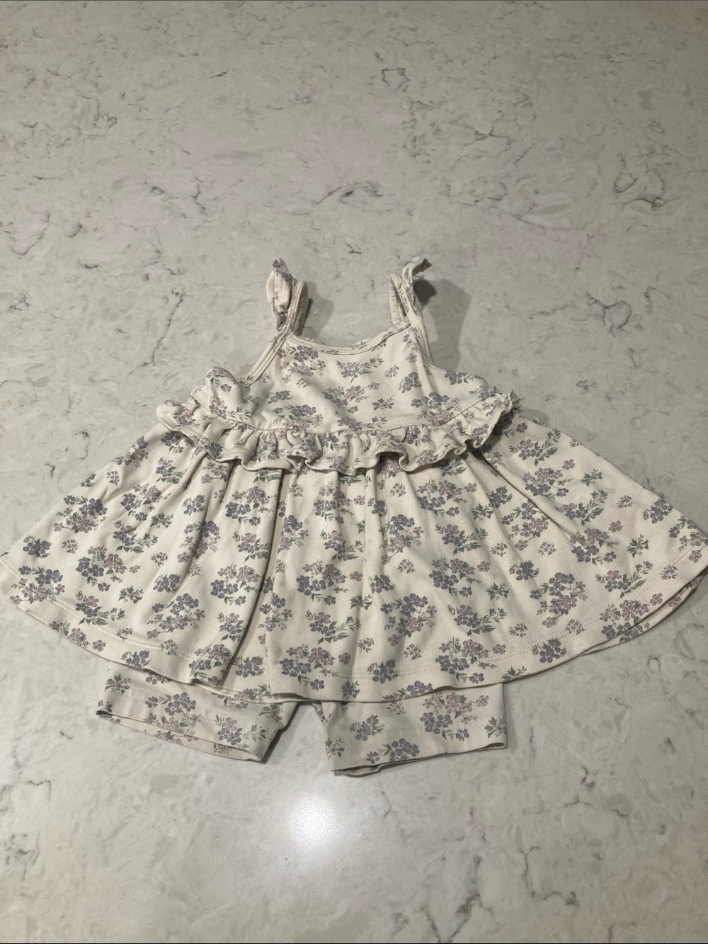 Jamie Kay Cream and Lavender Floral Ruffle Tank with Matching Shorts